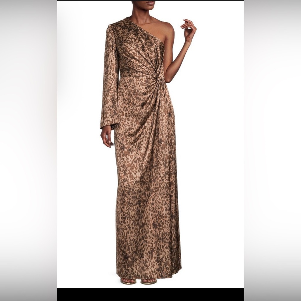 New Muse‎ by Marchesa Senna Leopard Silk One Sleeve Twist Front Maxi Size 6
